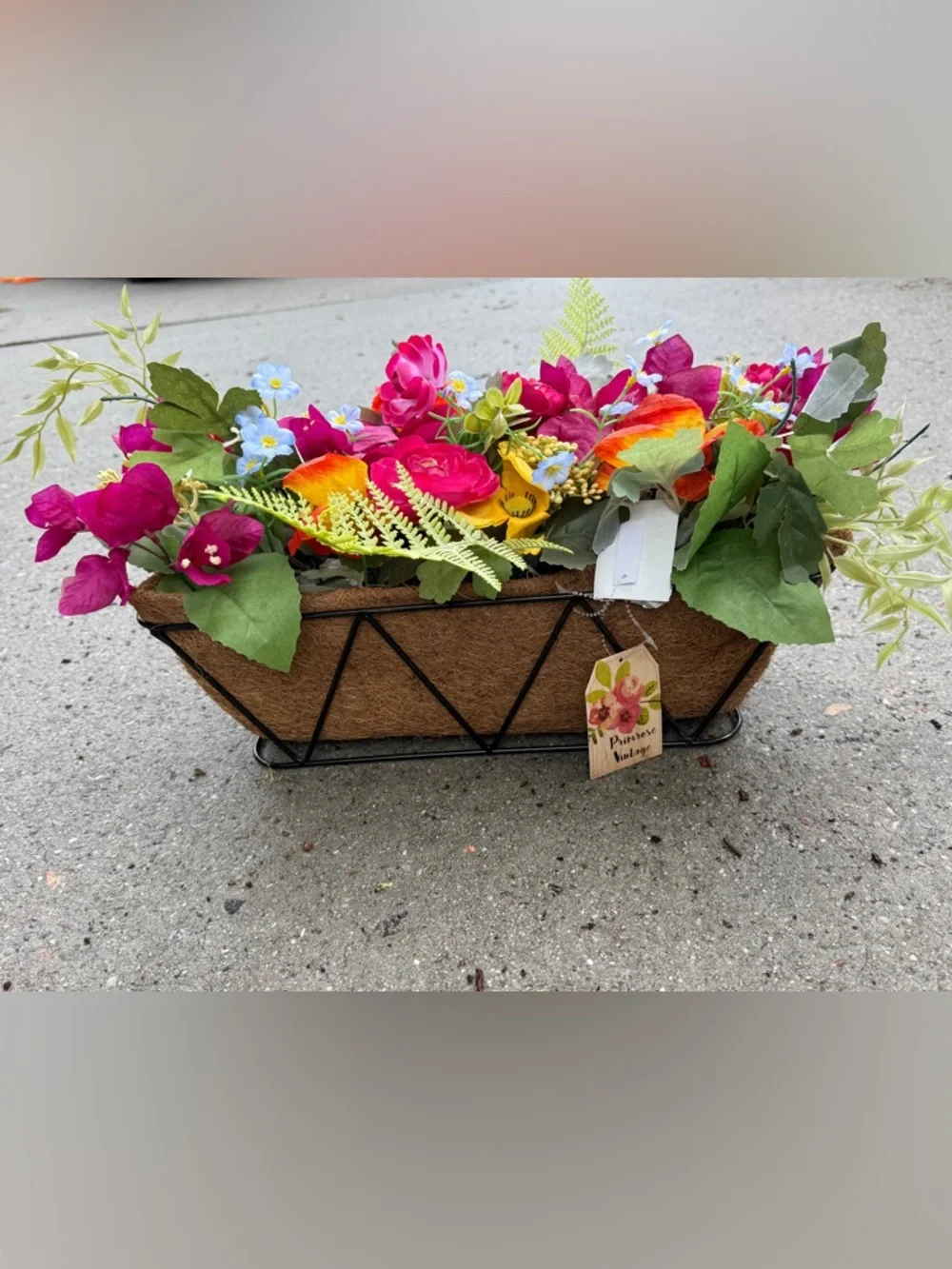 Colorful Fuchsia & Mixed Faux Floral Window Planter